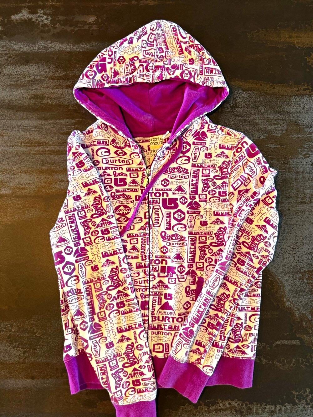 Burton Women’s Full Zip Hoodie Logo Graphic Print Fleece Cotton Purple/White S